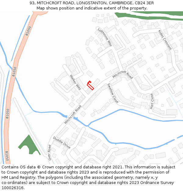 93, MITCHCROFT ROAD, LONGSTANTON, CAMBRIDGE, CB24 3ER: Location map and indicative extent of plot