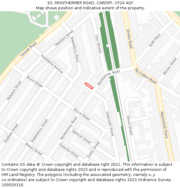 93, MONTHERMER ROAD, CARDIFF, CF24 4QY: Location map and indicative extent of plot