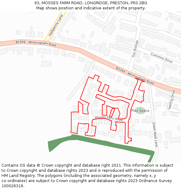 93, MOSSES FARM ROAD, LONGRIDGE, PRESTON, PR3 2BG: Location map and indicative extent of plot