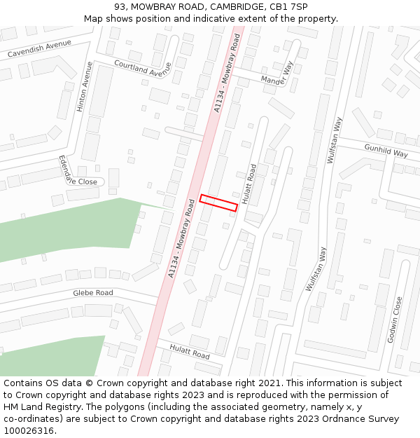 93, MOWBRAY ROAD, CAMBRIDGE, CB1 7SP: Location map and indicative extent of plot