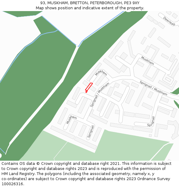 93, MUSKHAM, BRETTON, PETERBOROUGH, PE3 9XY: Location map and indicative extent of plot