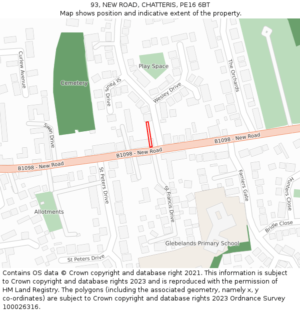 93, NEW ROAD, CHATTERIS, PE16 6BT: Location map and indicative extent of plot