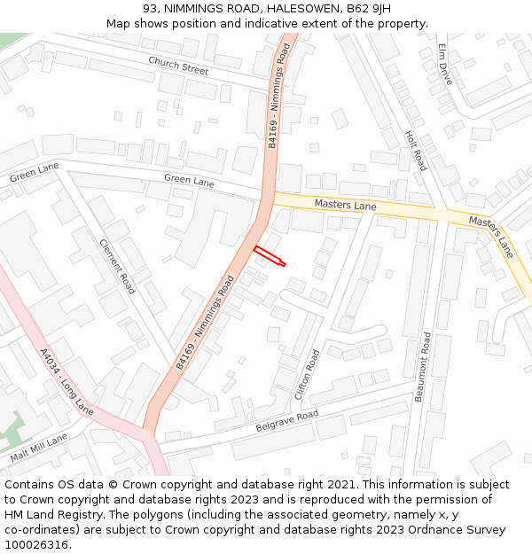 93, NIMMINGS ROAD, HALESOWEN, B62 9JH: Location map and indicative extent of plot