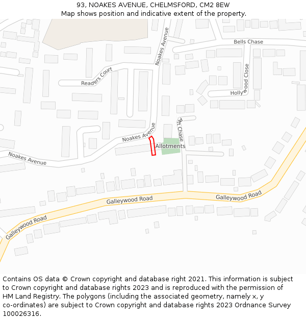 93, NOAKES AVENUE, CHELMSFORD, CM2 8EW: Location map and indicative extent of plot