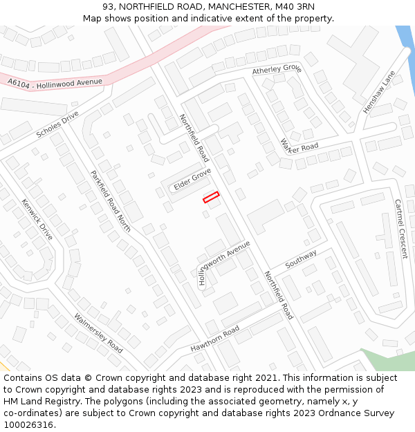 93, NORTHFIELD ROAD, MANCHESTER, M40 3RN: Location map and indicative extent of plot