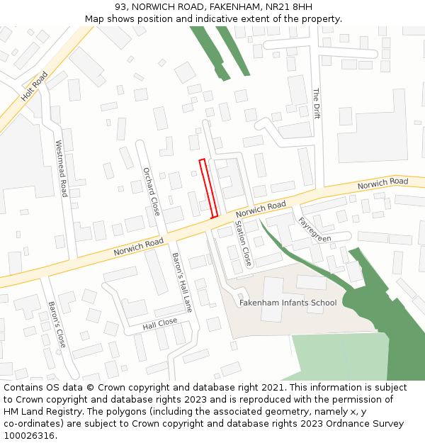 93, NORWICH ROAD, FAKENHAM, NR21 8HH: Location map and indicative extent of plot