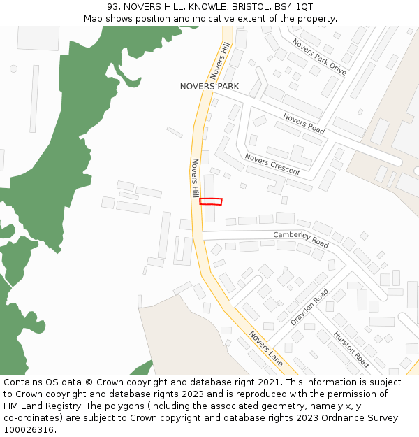 93, NOVERS HILL, KNOWLE, BRISTOL, BS4 1QT: Location map and indicative extent of plot