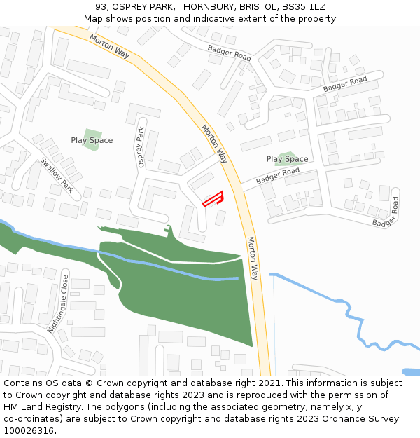 93, OSPREY PARK, THORNBURY, BRISTOL, BS35 1LZ: Location map and indicative extent of plot