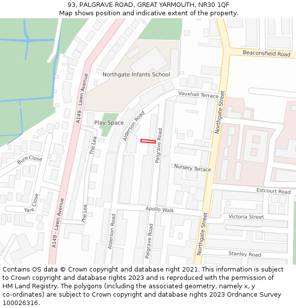 93, PALGRAVE ROAD, GREAT YARMOUTH, NR30 1QF: Location map and indicative extent of plot