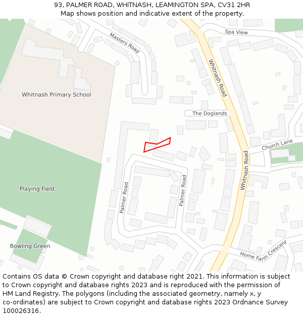 93, PALMER ROAD, WHITNASH, LEAMINGTON SPA, CV31 2HR: Location map and indicative extent of plot