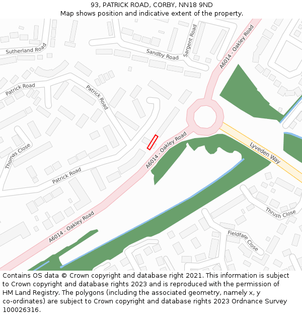 93, PATRICK ROAD, CORBY, NN18 9ND: Location map and indicative extent of plot