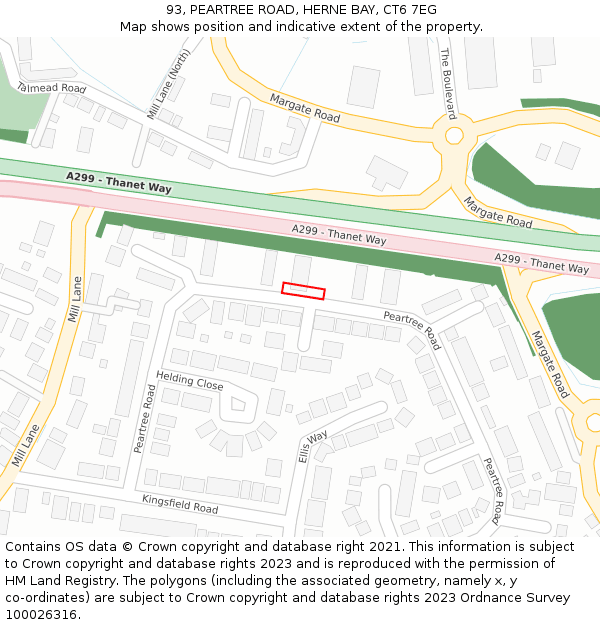 93, PEARTREE ROAD, HERNE BAY, CT6 7EG: Location map and indicative extent of plot