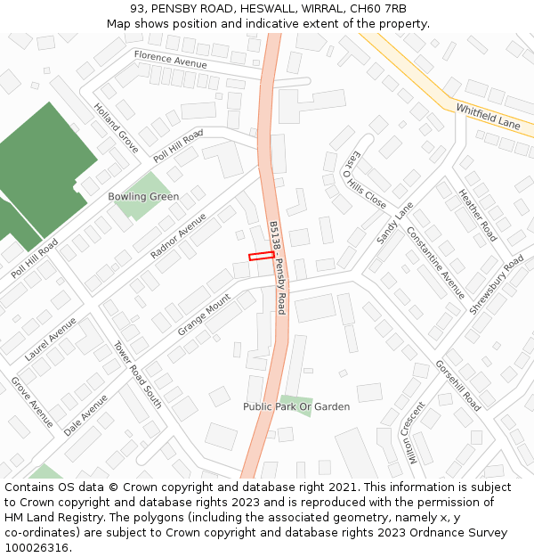 93, PENSBY ROAD, HESWALL, WIRRAL, CH60 7RB: Location map and indicative extent of plot