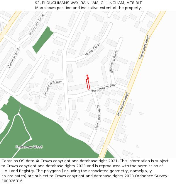 93, PLOUGHMANS WAY, RAINHAM, GILLINGHAM, ME8 8LT: Location map and indicative extent of plot