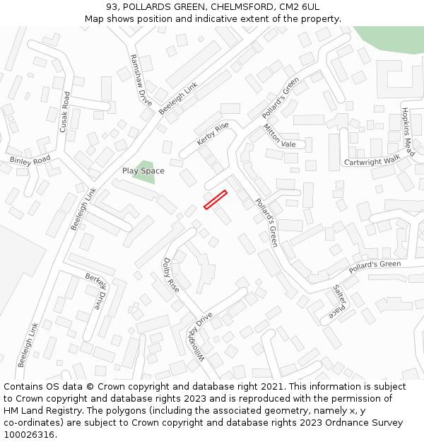 93, POLLARDS GREEN, CHELMSFORD, CM2 6UL: Location map and indicative extent of plot