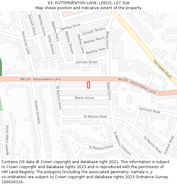 93, POTTERNEWTON LANE, LEEDS, LS7 3LW: Location map and indicative extent of plot