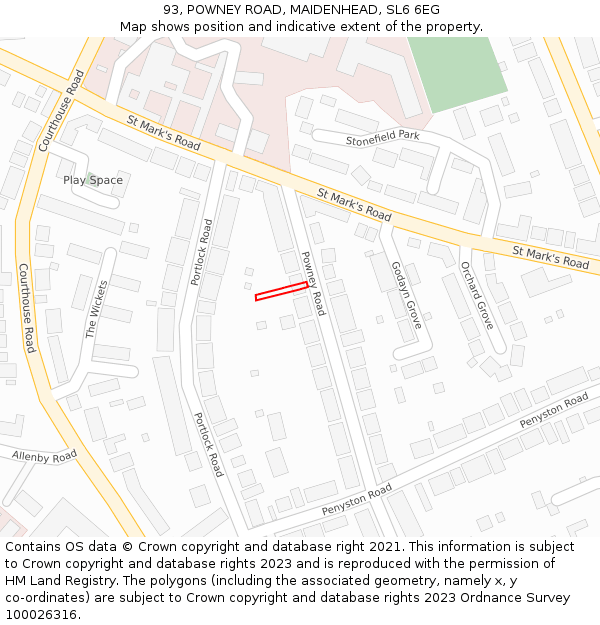 93, POWNEY ROAD, MAIDENHEAD, SL6 6EG: Location map and indicative extent of plot