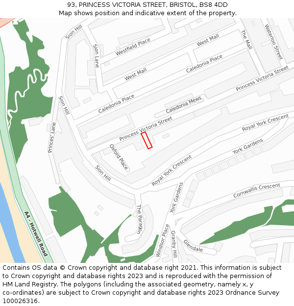 93, PRINCESS VICTORIA STREET, BRISTOL, BS8 4DD: Location map and indicative extent of plot