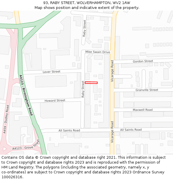 93, RABY STREET, WOLVERHAMPTON, WV2 1AW: Location map and indicative extent of plot