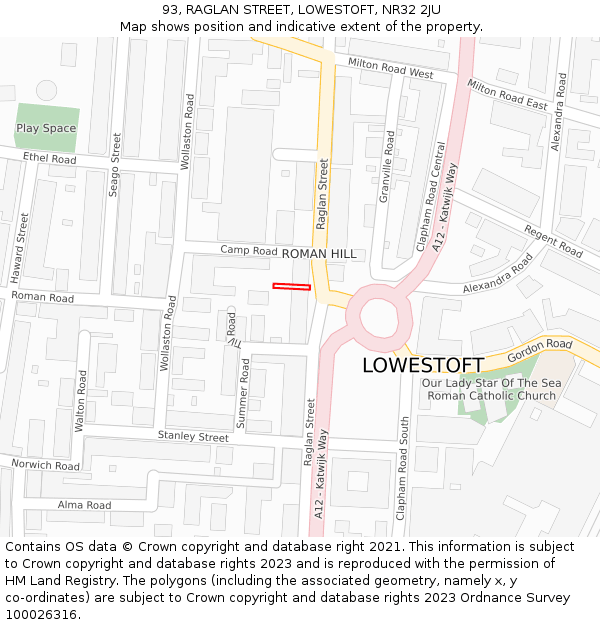 93, RAGLAN STREET, LOWESTOFT, NR32 2JU: Location map and indicative extent of plot