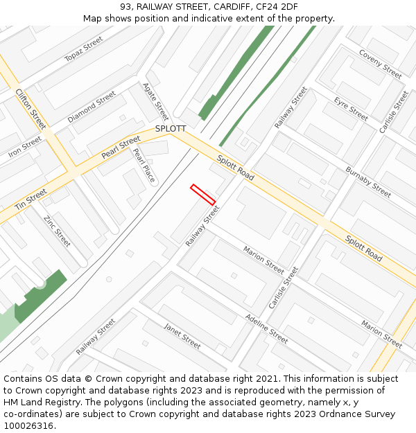 93, RAILWAY STREET, CARDIFF, CF24 2DF: Location map and indicative extent of plot