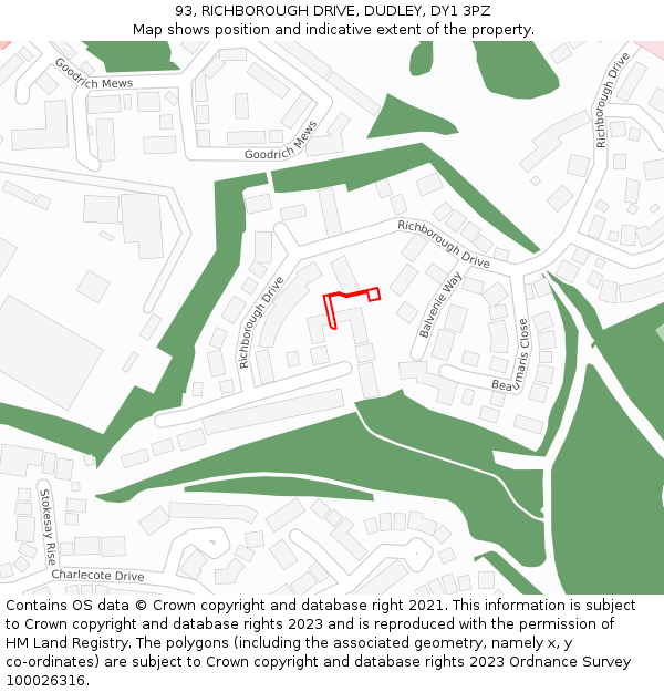 93, RICHBOROUGH DRIVE, DUDLEY, DY1 3PZ: Location map and indicative extent of plot