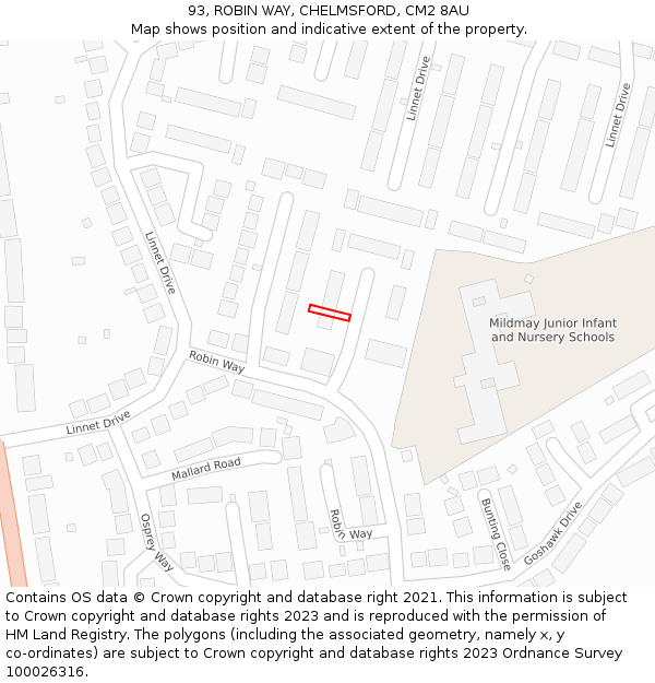 93, ROBIN WAY, CHELMSFORD, CM2 8AU: Location map and indicative extent of plot