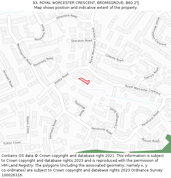 93, ROYAL WORCESTER CRESCENT, BROMSGROVE, B60 2TJ: Location map and indicative extent of plot