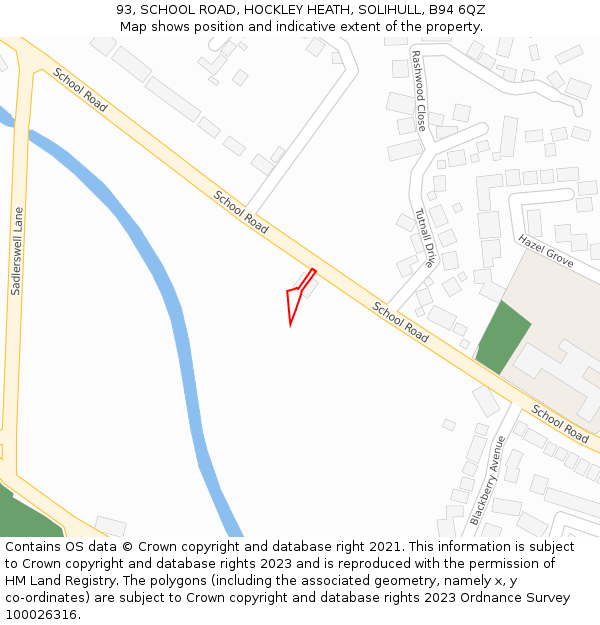 93, SCHOOL ROAD, HOCKLEY HEATH, SOLIHULL, B94 6QZ: Location map and indicative extent of plot