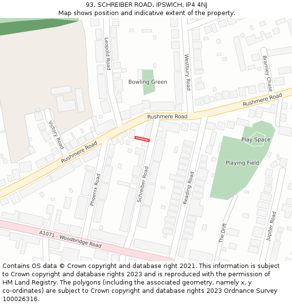 93, SCHREIBER ROAD, IPSWICH, IP4 4NJ: Location map and indicative extent of plot