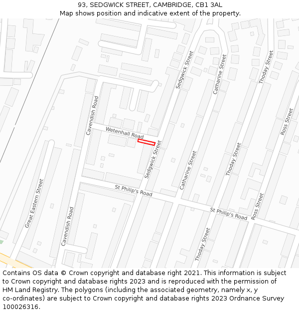 93, SEDGWICK STREET, CAMBRIDGE, CB1 3AL: Location map and indicative extent of plot