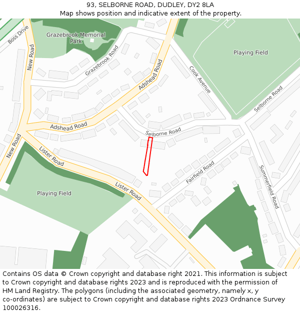 93, SELBORNE ROAD, DUDLEY, DY2 8LA: Location map and indicative extent of plot