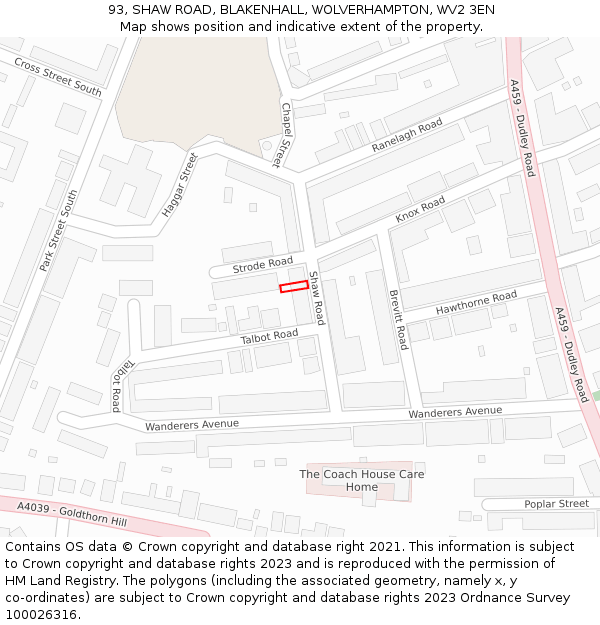 93, SHAW ROAD, BLAKENHALL, WOLVERHAMPTON, WV2 3EN: Location map and indicative extent of plot