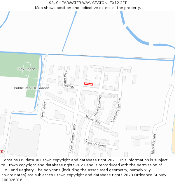 93, SHEARWATER WAY, SEATON, EX12 2FT: Location map and indicative extent of plot