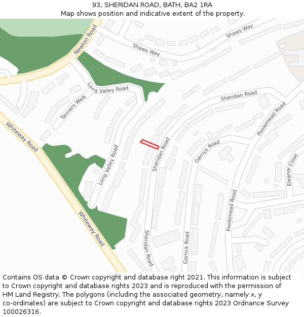 93, SHERIDAN ROAD, BATH, BA2 1RA: Location map and indicative extent of plot