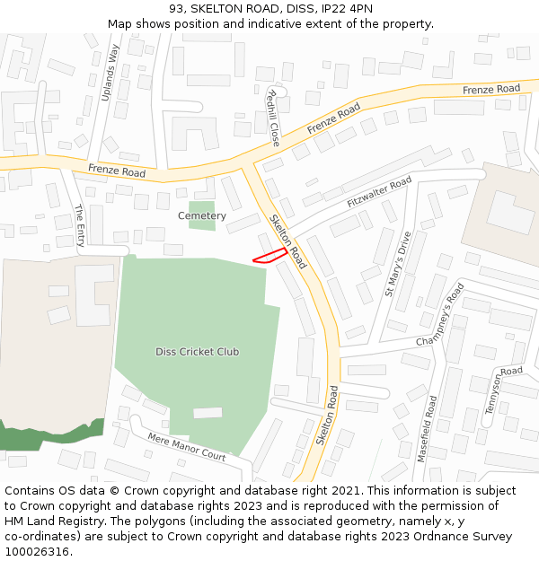 93, SKELTON ROAD, DISS, IP22 4PN: Location map and indicative extent of plot