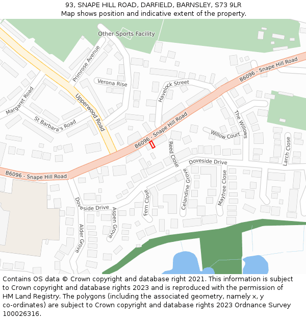 93, SNAPE HILL ROAD, DARFIELD, BARNSLEY, S73 9LR: Location map and indicative extent of plot