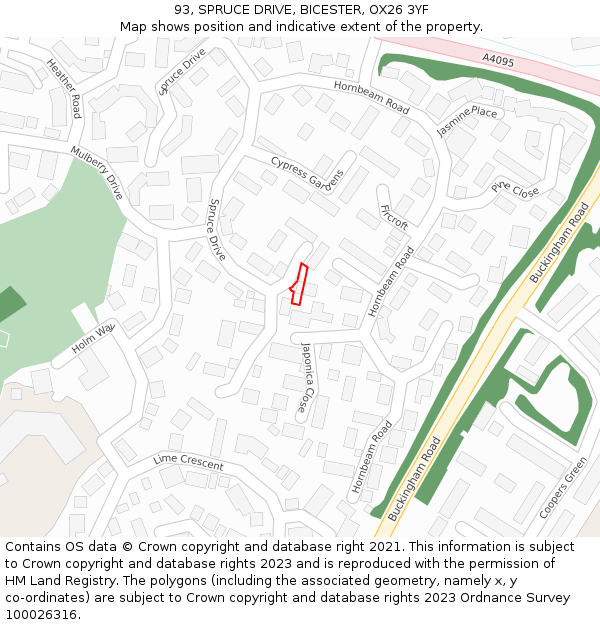 93, SPRUCE DRIVE, BICESTER, OX26 3YF: Location map and indicative extent of plot