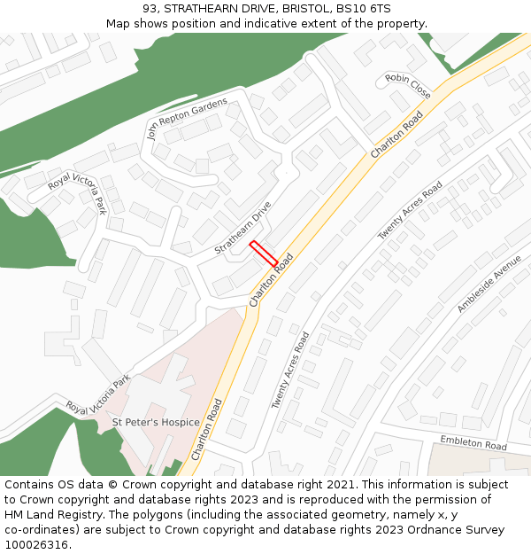 93, STRATHEARN DRIVE, BRISTOL, BS10 6TS: Location map and indicative extent of plot