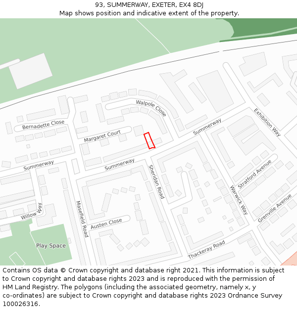 93, SUMMERWAY, EXETER, EX4 8DJ: Location map and indicative extent of plot
