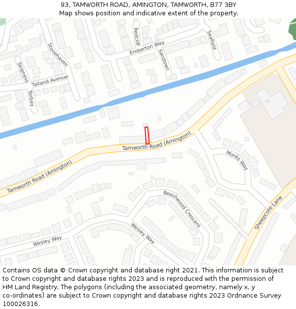 93, TAMWORTH ROAD, AMINGTON, TAMWORTH, B77 3BY: Location map and indicative extent of plot