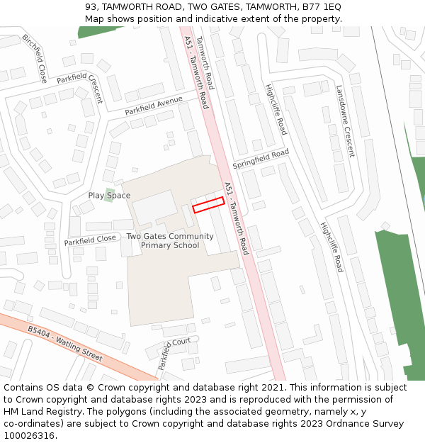 93, TAMWORTH ROAD, TWO GATES, TAMWORTH, B77 1EQ: Location map and indicative extent of plot