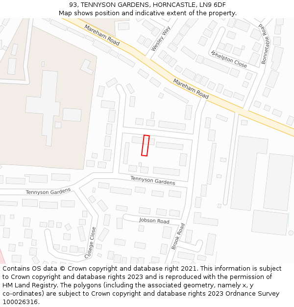 93, TENNYSON GARDENS, HORNCASTLE, LN9 6DF: Location map and indicative extent of plot