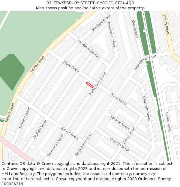 93, TEWKESBURY STREET, CARDIFF, CF24 4QR: Location map and indicative extent of plot