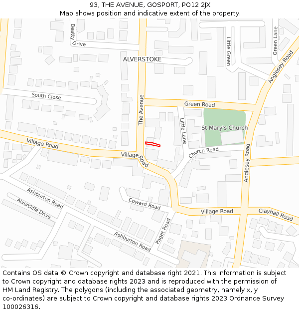 93, THE AVENUE, GOSPORT, PO12 2JX: Location map and indicative extent of plot