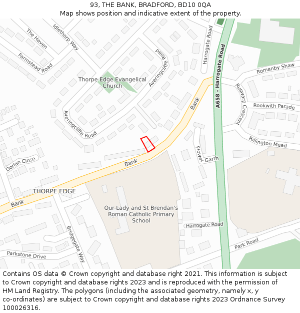 93, THE BANK, BRADFORD, BD10 0QA: Location map and indicative extent of plot