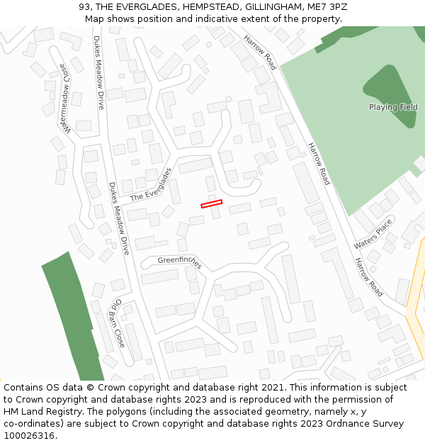 93, THE EVERGLADES, HEMPSTEAD, GILLINGHAM, ME7 3PZ: Location map and indicative extent of plot