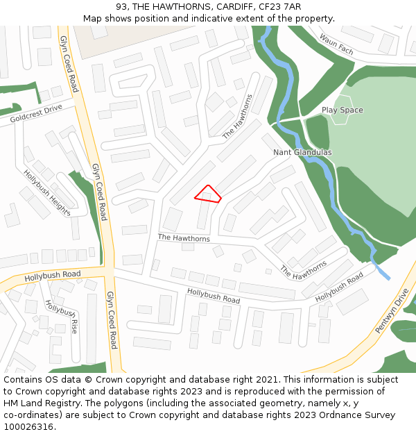 93, THE HAWTHORNS, CARDIFF, CF23 7AR: Location map and indicative extent of plot