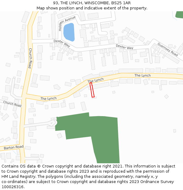 93, THE LYNCH, WINSCOMBE, BS25 1AR: Location map and indicative extent of plot