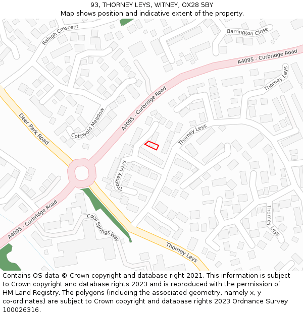 93, THORNEY LEYS, WITNEY, OX28 5BY: Location map and indicative extent of plot